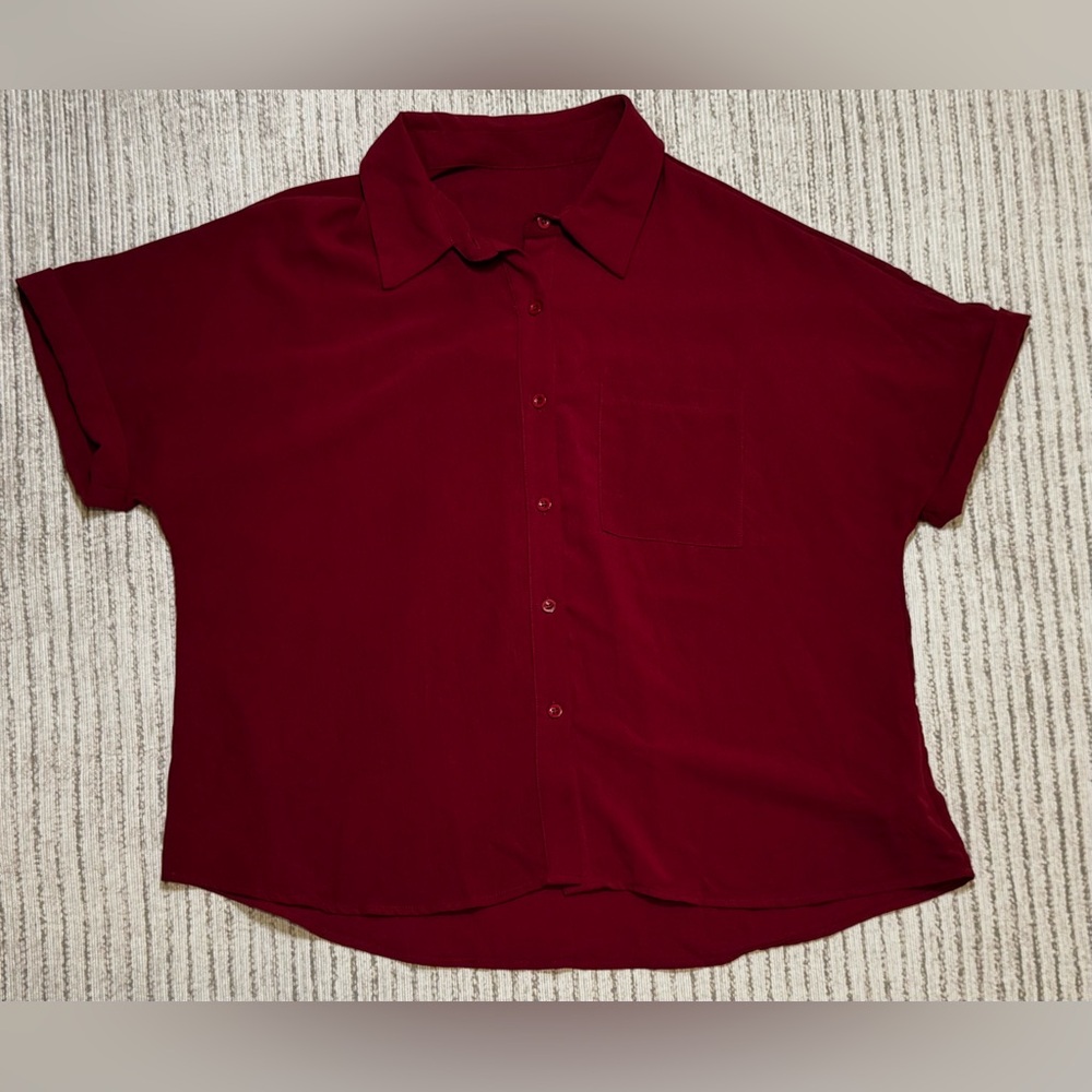 SHEIN‎ Red Button Down Blouse Short Sleeve Pocket Top Size 1X